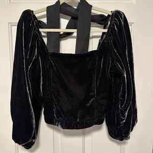 NWOT - Free People Marie Velvet Open Back Cropped Top Black - S
